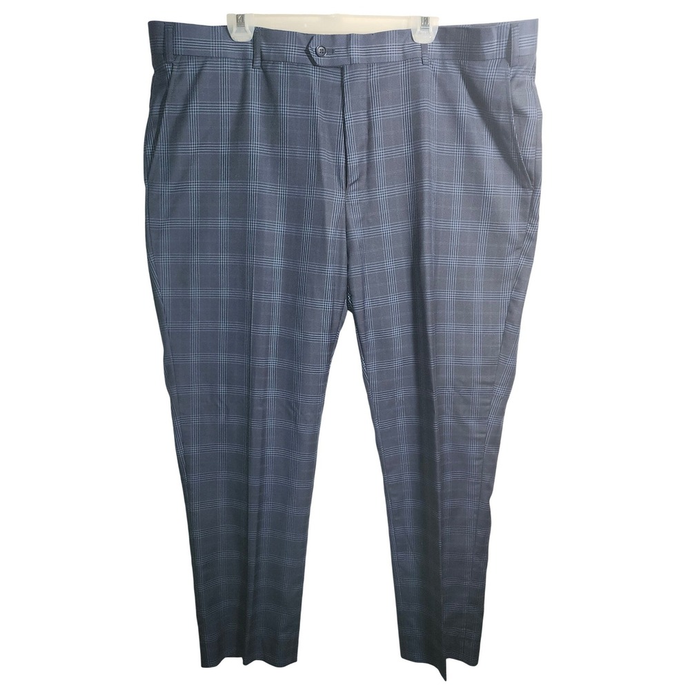 Giorgio Fiorelli Mens Blue Plaid Super Fine 150 Dress‎ Pants 44x30 G79592